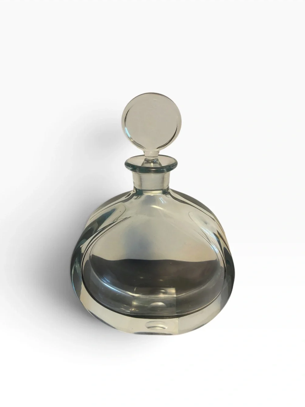 Signed Bohemian Style Mid Century Crystal Disc Decanter Vintage